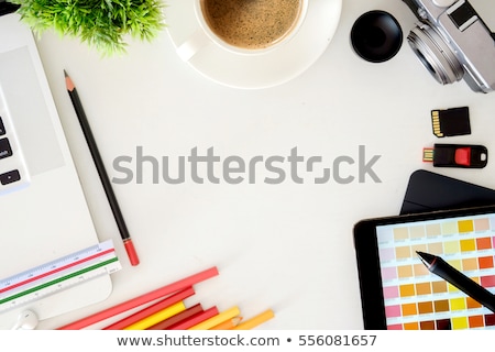 Stock fotó: Graphic Designer Using Digital Drawing Tablet At Office Top Vie