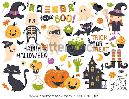 ストックフォト: Set Of Cute Halloween Tags Vector Hand Drawn Illustration