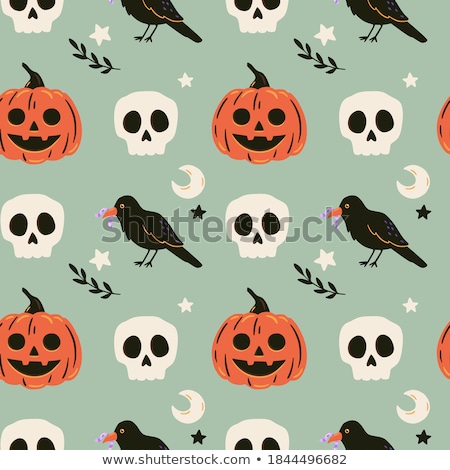 Stok fotoğraf: Cartoon Cute Hand Drawn Halloween Seamless Pattern