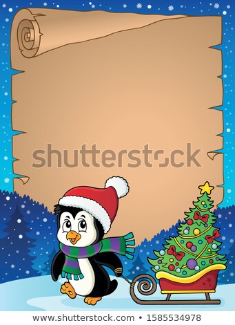 Stock fotó: Christmas Penguin And Sledge Parchment 1