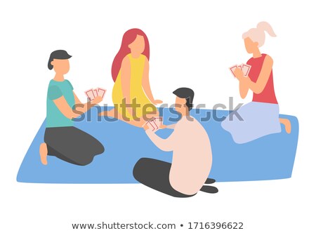 Stock photo: Man And Woman Playing Card On Mat Leisure Vector