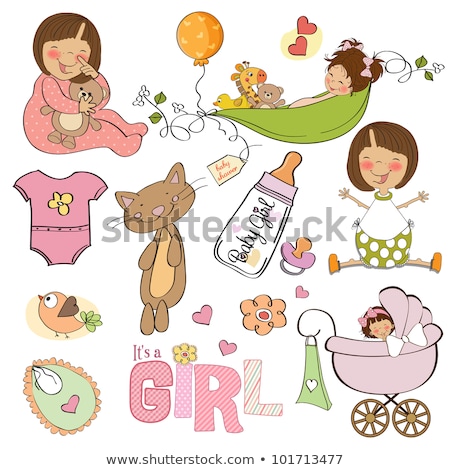 Stock fotó: New Baby Shower Card With Cat