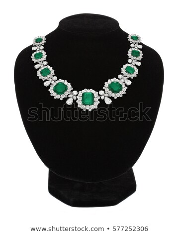 [[stock_photo]]: Pendant With Green Gem Stones On Black Mannequin Isolated On Whi