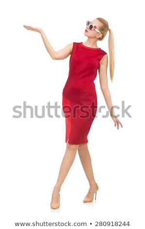Stock fotó: Woman In Bordo Dress Isolated On White