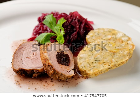 Stock photo: Roast Duck With Bread Dumplings And Red Cabbage