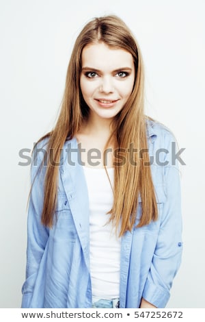 Foto stock: Young Pretty Stylish Hipster Girl Posing Emotional Isolated On White Background Happy Smiling Cool S