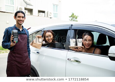 Stock fotó: Man Advertising Fast Food Cafe