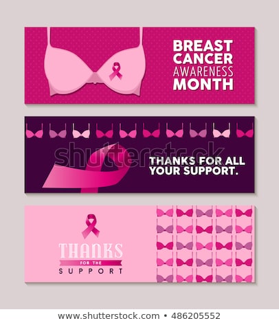 Zdjęcia stock: Breast Cancer Awareness Typography Concept With Brassiere And Pink Ribbon October Is Cancer Awarene