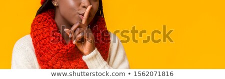 Foto stock: Cropped Photo Of Young Woman Showing Silence Gesture
