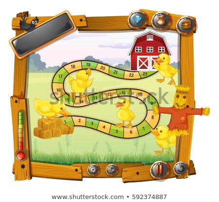 Stok fotoğraf: Game Template With Chicks And Scarecrow Background