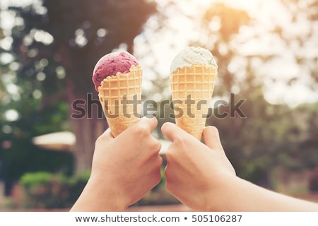 Stok fotoğraf: Ice Cream Cone Melting Outdoors In Summer Sweet Dessert Food On