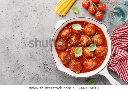 Stok fotoğraf: Spaghetti With Tomato Sauce And Meatballs