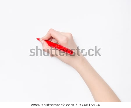 Foto stock: Female Hand Writing With Red Marker Pen