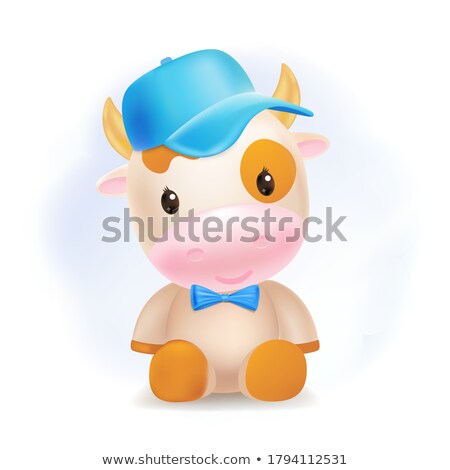 Foto stock: Cartoon Little Blue Ox Sitting