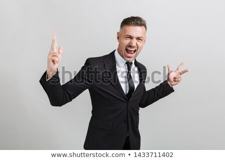 Stock foto: Image Of Excited Businessman 30s In Formal Suit Screaming And Th