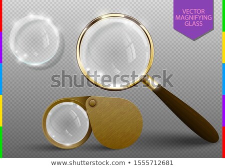 Stok fotoğraf: Realistic Classic Retro Magnifying Glass Set Vector Magnifier Lens Tool Wooden Handle And Golden