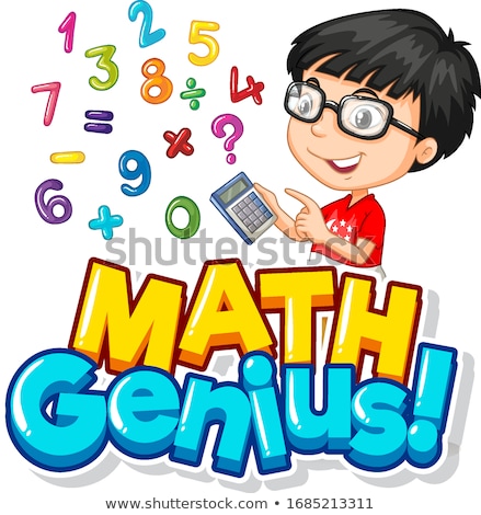 Foto d'archivio: Font Design For Word Math Genius With Boy And Numbers