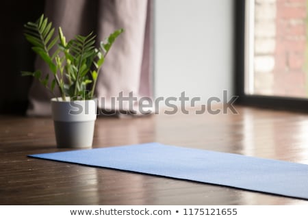 Stock photo: Woman Exercising On Blue Yoga Carpet