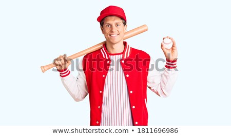 Foto stock: Portrait Of Happy Young Blonde With A Bat