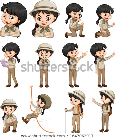 Zdjęcia stock: Set Of Happy Girl In Safari Outfit Doing Different Things