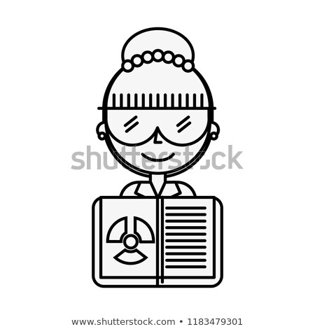 Foto stock: Science Scientist Woman With Glasses And Radiation Hazard Book