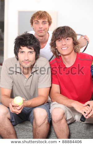 Stock photo: Three Lads About To Have A Casual Game Of Tennis