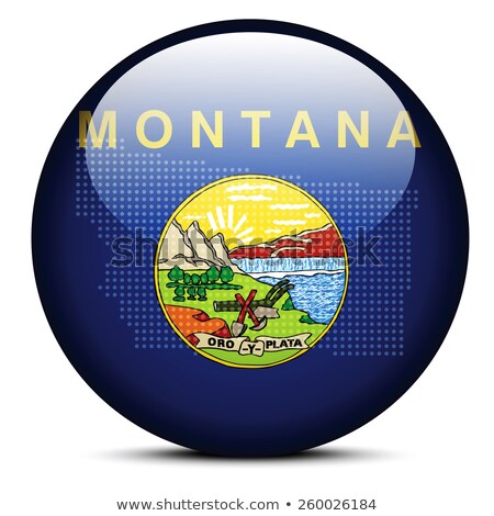 Stockfoto: Map With Dot Pattern On Flag Button Of Usa Montana State