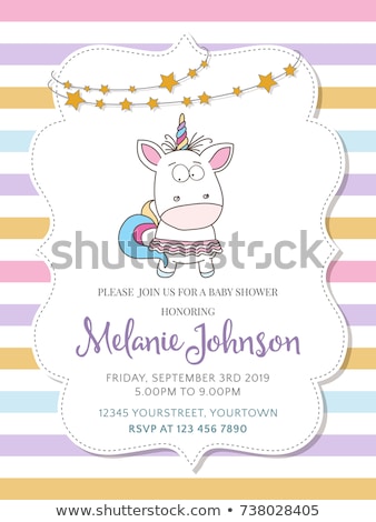 Stok fotoğraf: Beautiful Baby Shower Card Template With Lovely Baby Girl Unicor