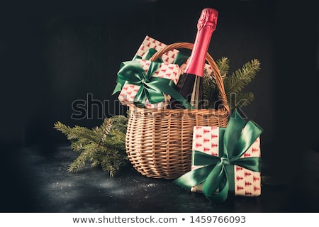 Stok fotoğraf: Christmas Gift Box And Champagne Bottle