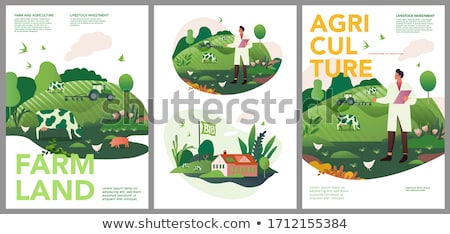 Stock fotó: Farmers And Cow On Land Set Vector Illustration