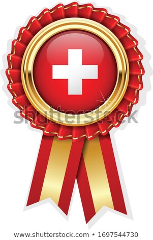 Stok fotoğraf: Red Rosette With Switzerland Flag In Gold Badge Swiss Award Or