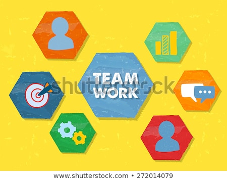 Teamwork And Symbols In Grunge Flat Design Hexagons Stock photo © marinini