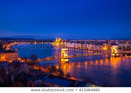 Stock fotó: Parliament Building Boats Danube River Night Budapest Hungary