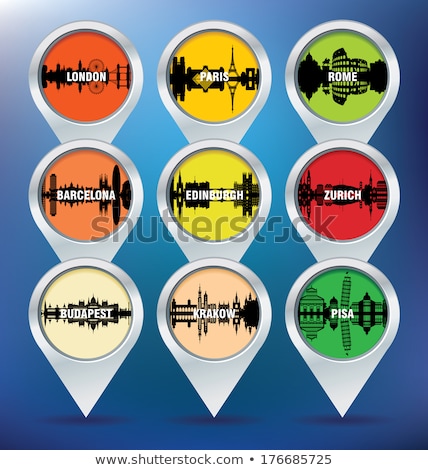 Map Pins With London Paris Rome Barcelona Edinburgh Zurich Stockfoto © ojal