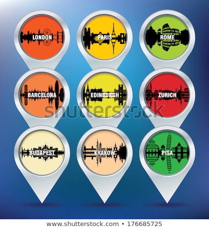 Foto stock: Map Pins With London Paris Rome Barcelona Edinburgh Zurich