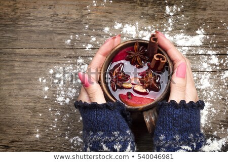 Foto d'archivio: Christmas Food Background - Mulled Wine Decorative Decoration Of Spices And Drinks On White Wooden