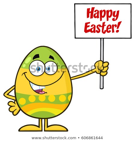 Colored Easter Egg Cartoon Mascot Character Holding A Blank Sign Stock foto © HitToon