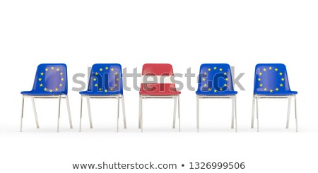 Foto stock: Row Of Chairs With Flag Of Eu And Latvia