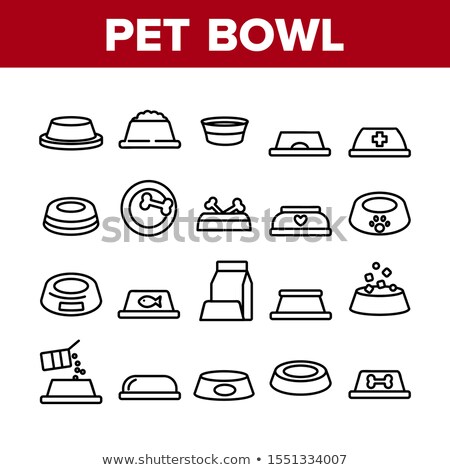 Foto stock: Pet Bowl With Food And Water Monochrome Vector