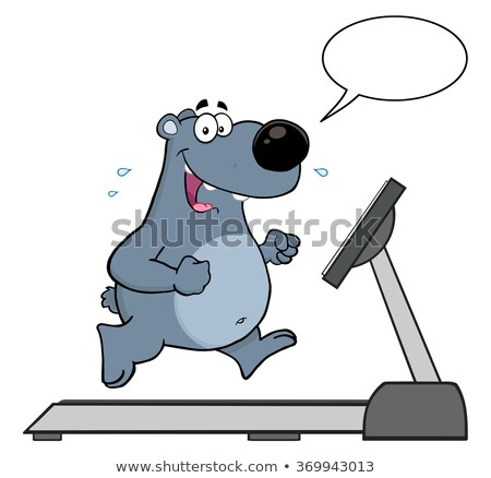 Stock fotó: Smiling Gray Bear Cartoon Character Running On A Treadmill