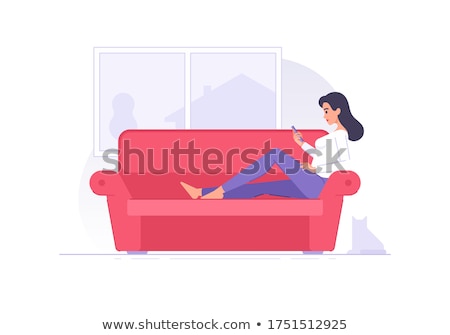 Stock fotó: Woman With A Smartphone On The Sofa Vector Flat Style Texting Messages Or Playing Games Leisure Li