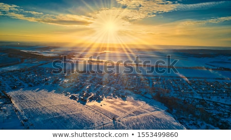 Сток-фото: Winter Scene In Suburbs Neighborhhood With Sunset Sky