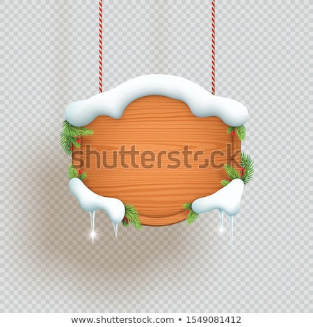 Сток-фото: Wooden Banner With Christmas Fur Tree Branches