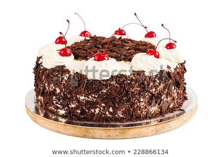 ストックフォト: Black Forest Cake Decorated With Whipped Cream And Cherries Schwarzwald Pie Dark Chocolate And Che