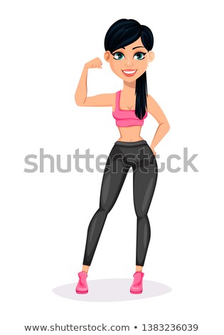 Foto d'archivio: Cheerful Sports Lady Posing In Gym Showing Her Biceps