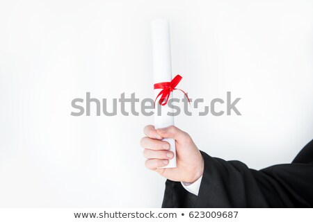 Stock photo: Close Up Partial View Of Student Holding Diploma On White