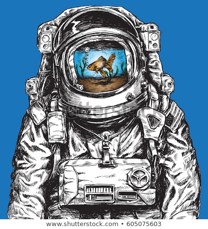 Foto stock: Astronaut With Helmet Aquarium With Fish