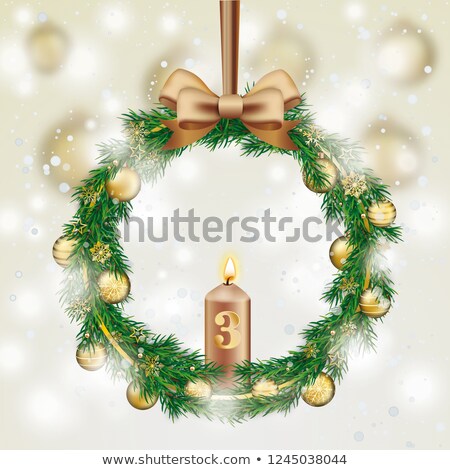 Stock foto: Snowfall Advent Wreath Golden Bauble Candle 3 Advent