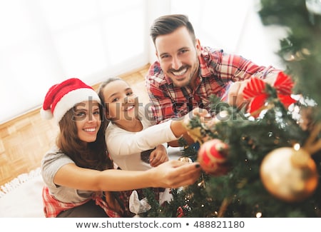 Foto stock: Pine Tree And Family Christmas Holiday Celebration