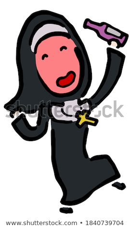 Stock photo: Nun With Bottle Of Wine On White